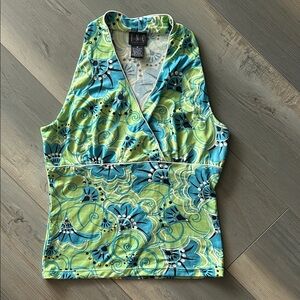 INC International Concepts Green and Blue Floral Blouse